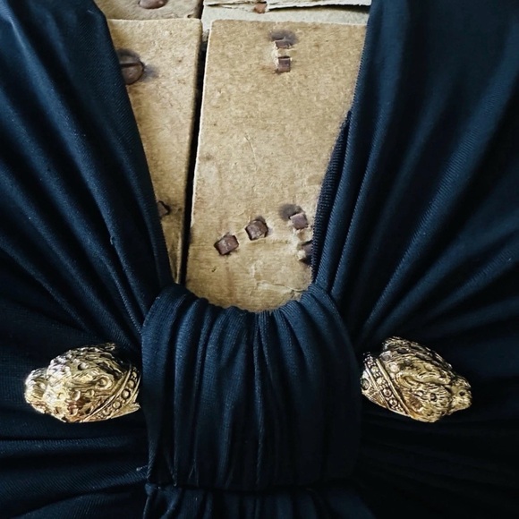 Roberto Cavalli Dresses & Skirts - Vintage iconic Roberto Cavalli black ruched stretch dress w/gold panther heads S